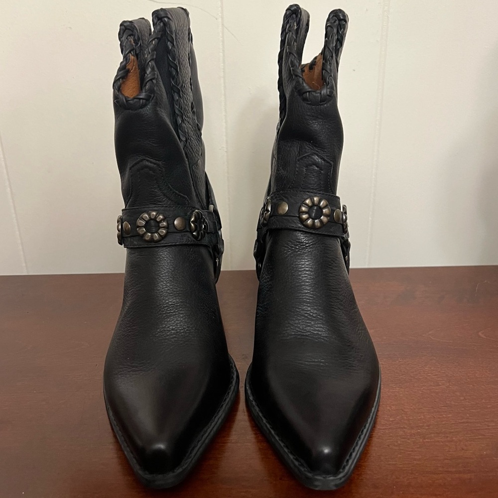 Vintage Nine West country western boots with harness black leather block heel 6 - Picture 4 of 8